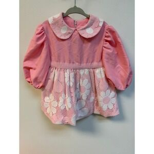 Vintage Pink Lace Floral Groovy Flower Power Dress Toddler AS IS